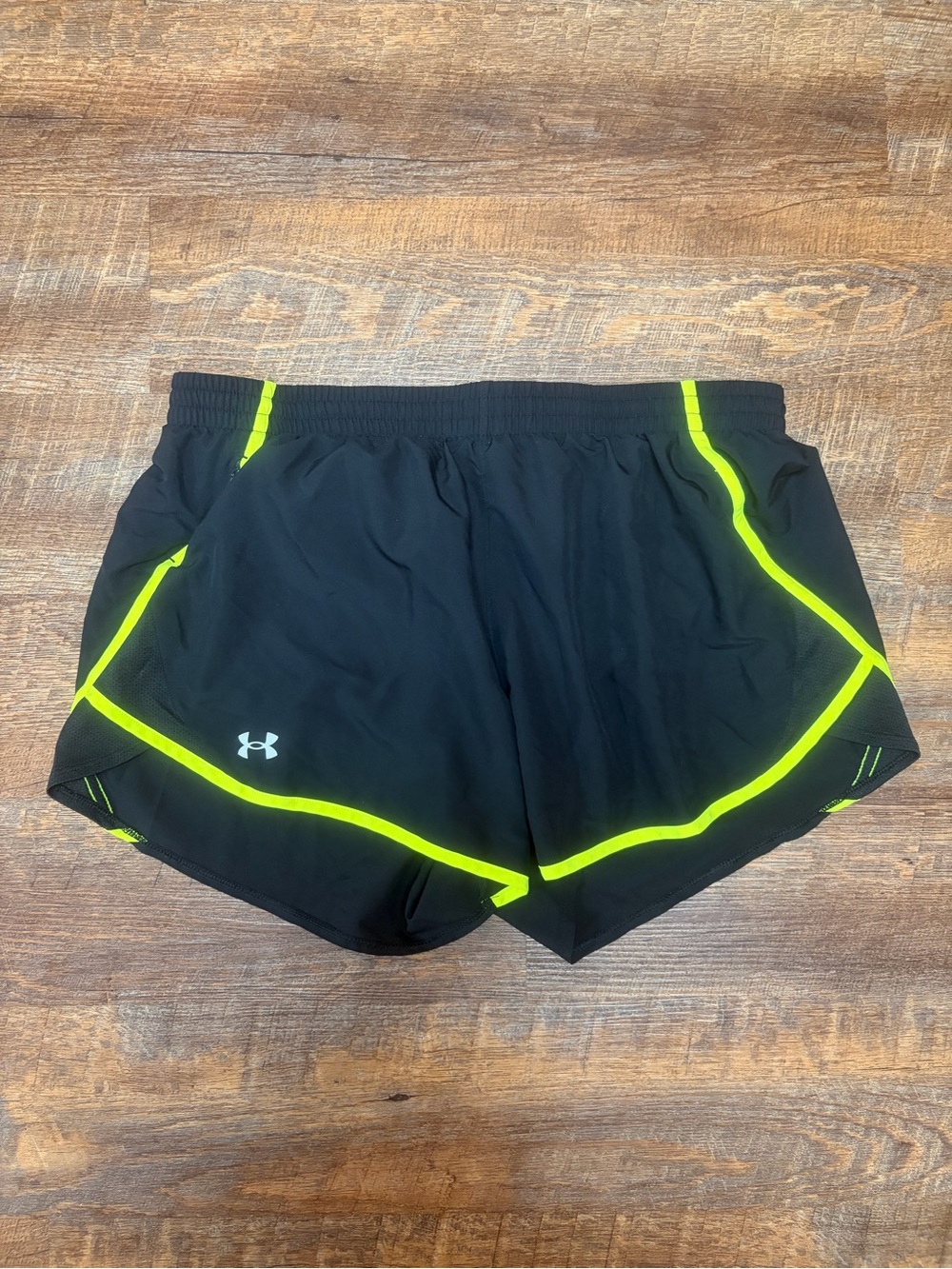 Under Armour Women's Black Shorts with Neon Yellow Trim